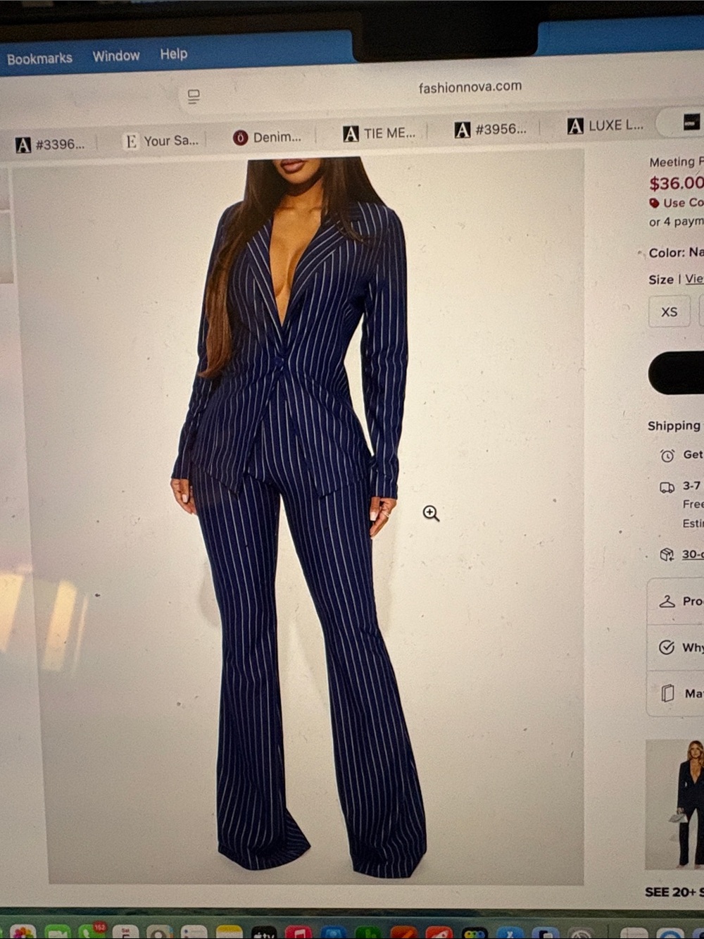 Fashion Nova Navy and White Pinstripe Tailored Jumpsuit